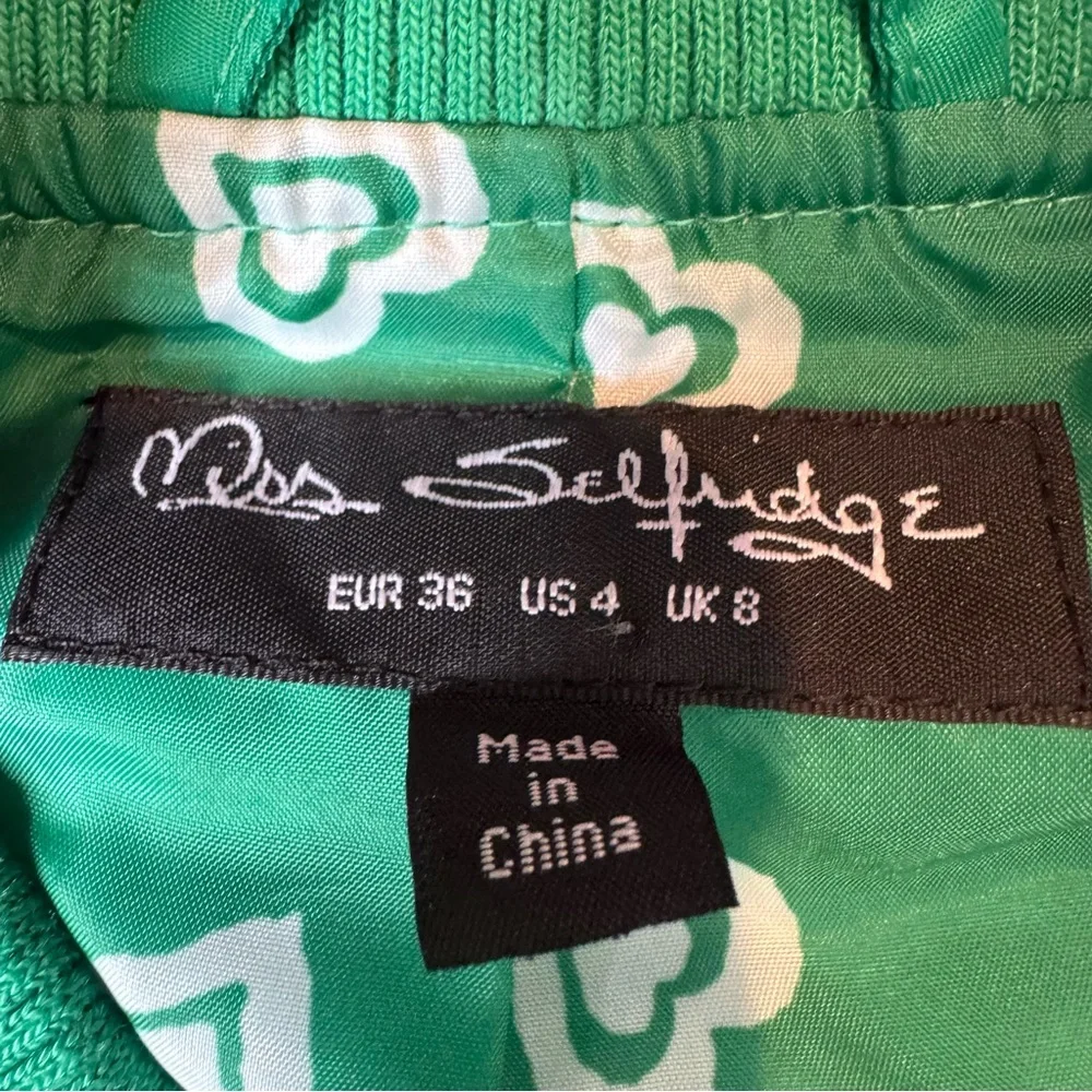 Miss Selfridge ruched sleeve bomber jacket bright green silver zipper size 4 - Picture 14 of 14